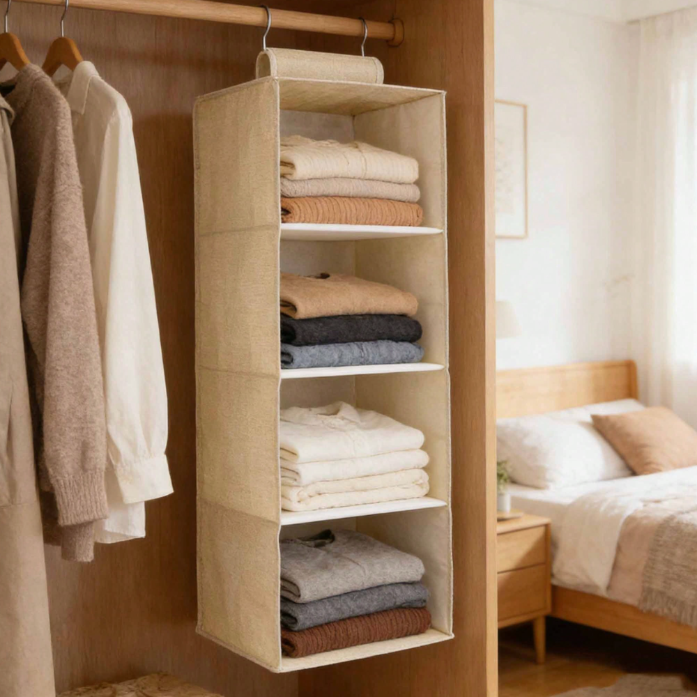 Hängender Schrankorganizer 3 bis 5 Fächer – Platzsparendes Hängeregal für den Kleiderschrank