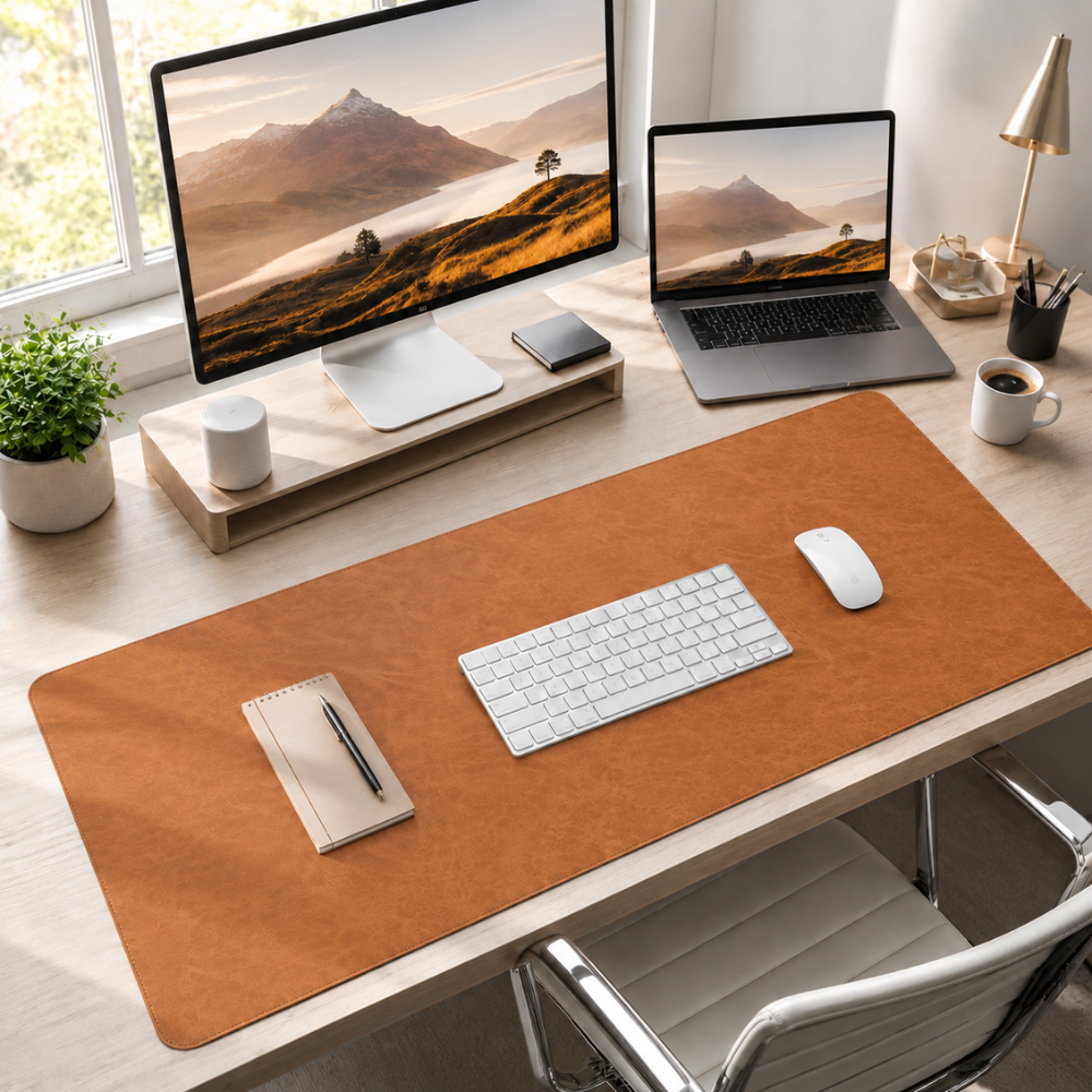 Schreibtischunterlage & XXL Mauspad in Vintage-Lederoptik – Wasserabweisende rutschfeste Schreibmatte mit weicher Rückseite für Büro, Homeoffice & Gaming
