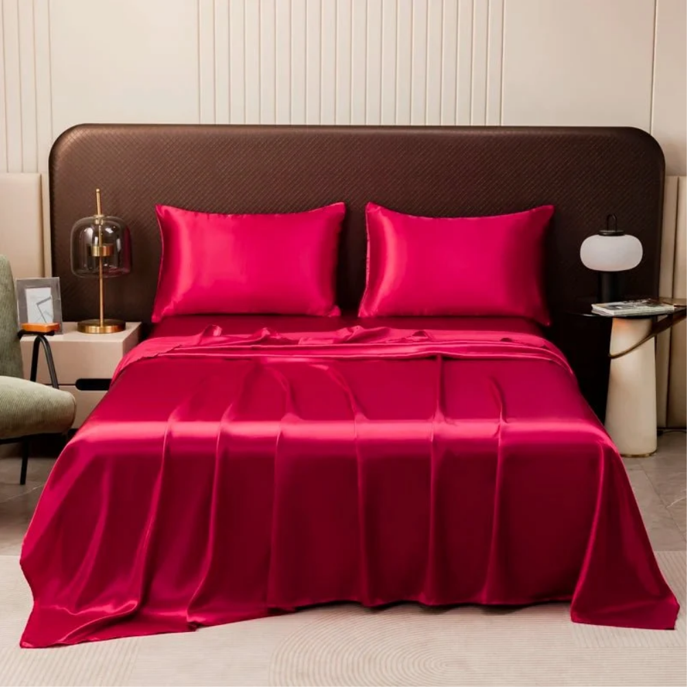 Leichtes Satin Bettwäsche-Set - Seidenweiche Laken mit Kissenbezügen für Schlafzimmer