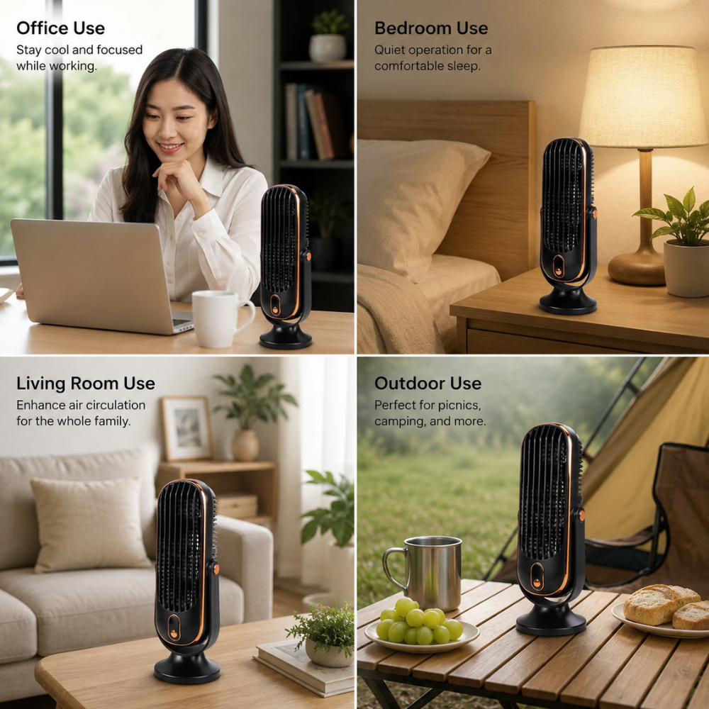Leiser USB Tischventilator mit Akku 5 Geschwindigkeiten LED Anzeige 720 Grad Verstellbar