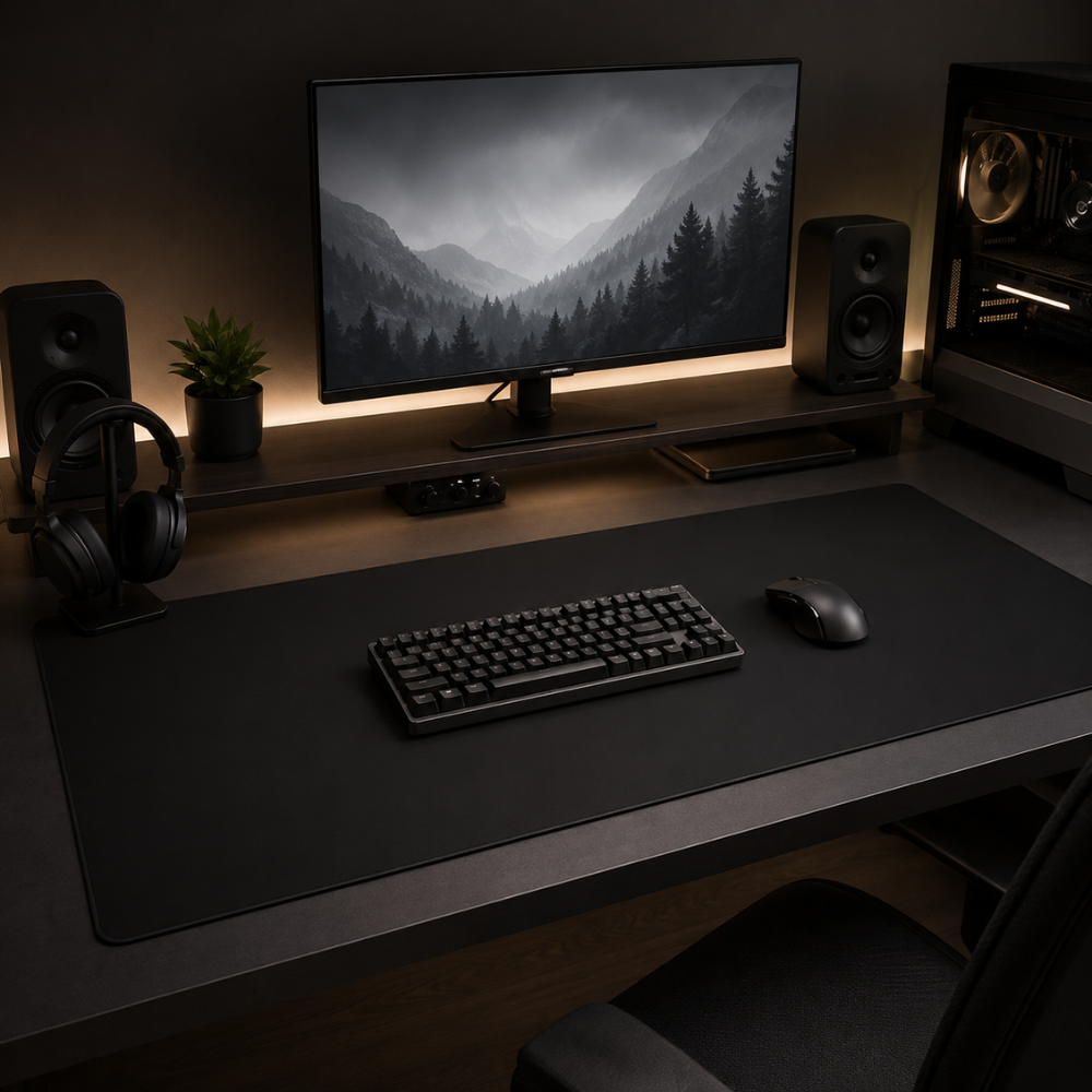 Große schwarze Schreibtischunterlage & Gaming-Mauspad | Rutschfeste Gummi-Matte mit genähter Kante für Büro, Schule & Gaming