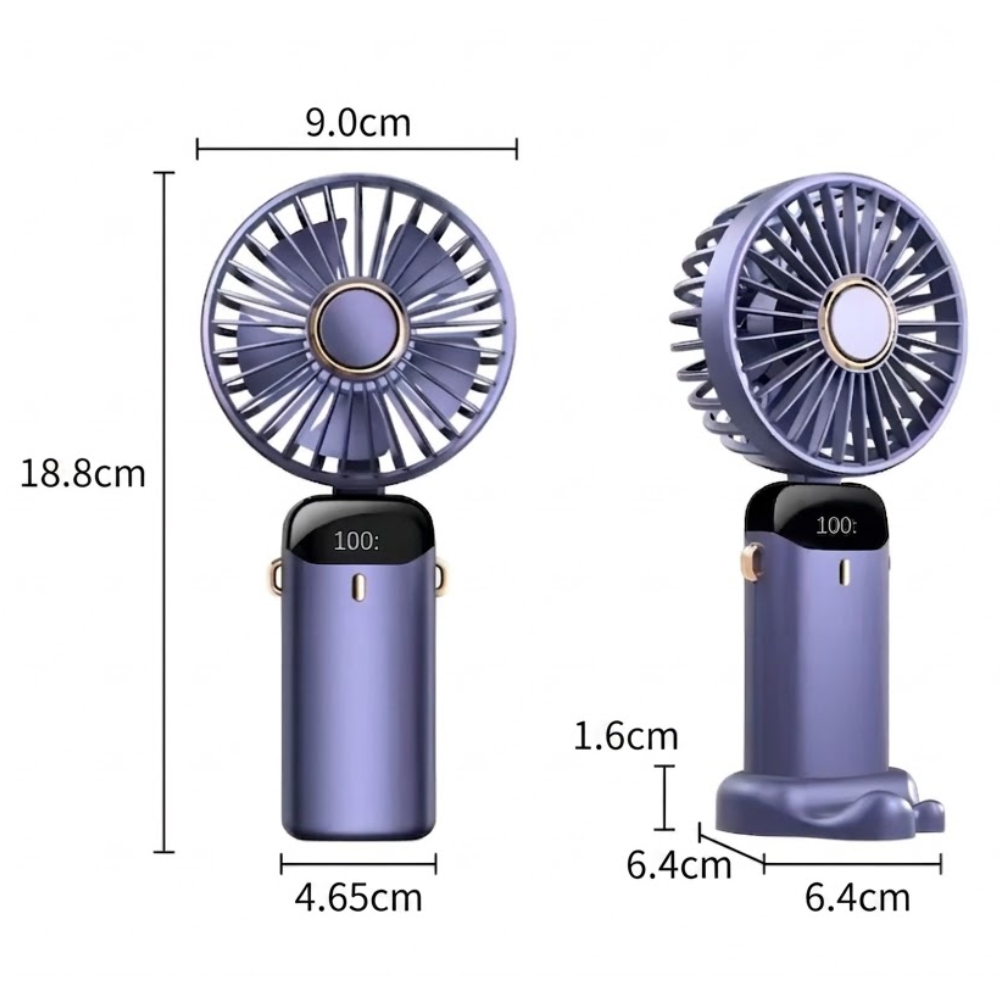 Kompakter USB-Handventilator – tragbarer Mini-Ventilator mit LED-Anzeige, 5 Geschwindigkeitsstufen und klappbarem Design