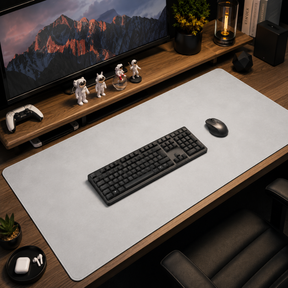 Große Schreibtischunterlage & Mauspad in Leder-/Wildlederoptik – Wasserabweisende rutschfeste Gummimatte für Büro, Homeoffice & Gaming