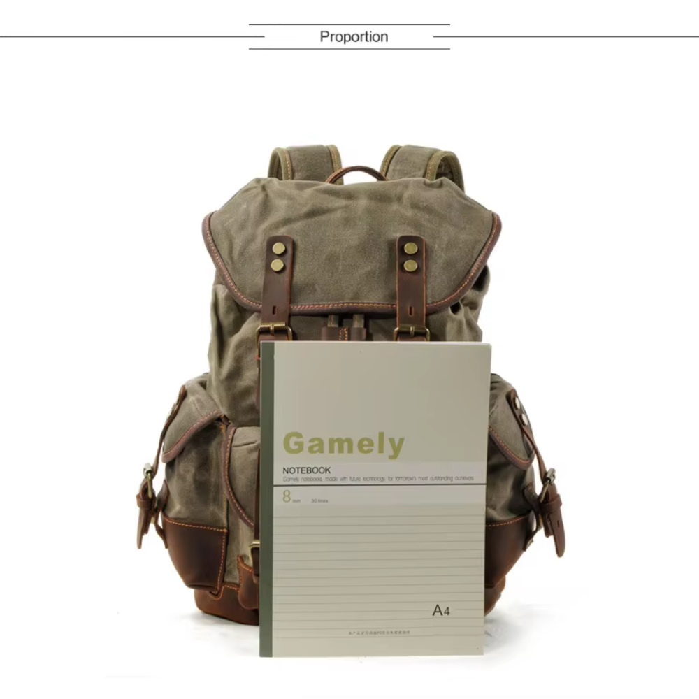 Vintage Wachstuch Canvas Rucksack für Herren - Großer Laptop Tagesrucksack & Reise-Rucksack