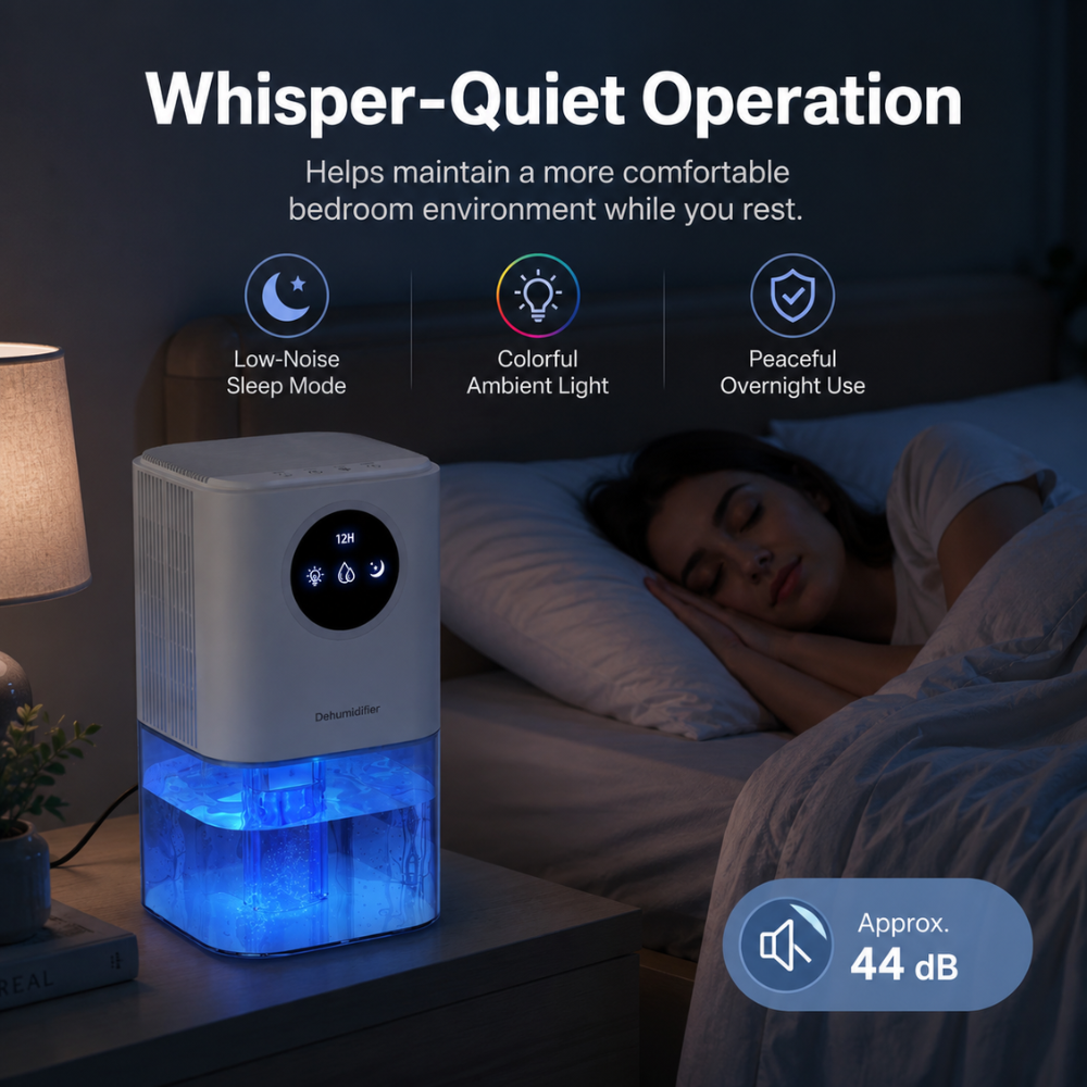 Luftentfeuchter für Zuhause Kompakter Raumentfeuchter mit ca. 1.7L Wassertank, Timer, leisem Betrieb und 7-Farben-Licht