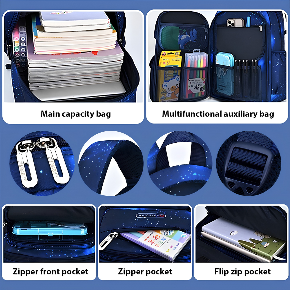 Weltraum-Schulrucksack mit Astronautenmotiv – Wasserabweisender Rucksack mit mehreren Fächern für Schule & Freizeit