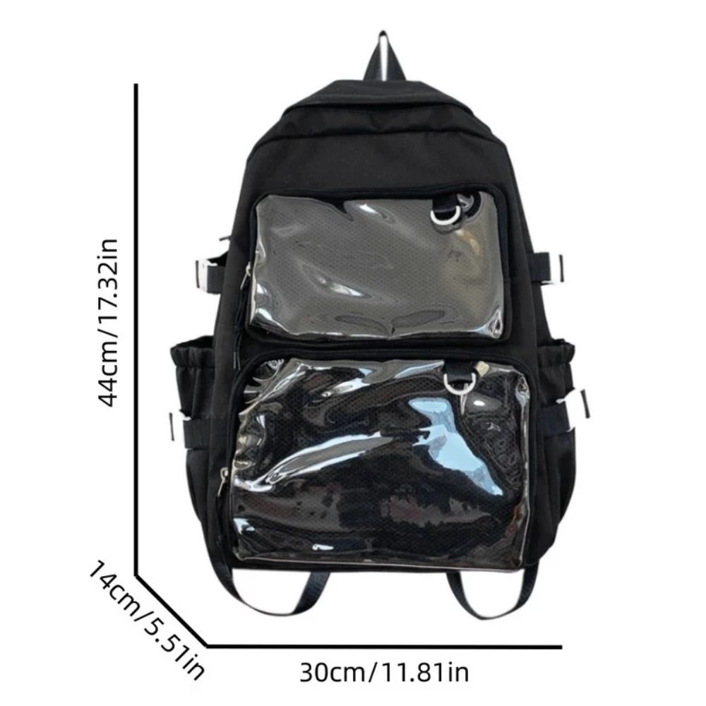 Transparenter Kawaii-Rucksack mit Pin-Display – Großer Schulrucksack im japanischen Stil für Schule, Uni & Alltag
