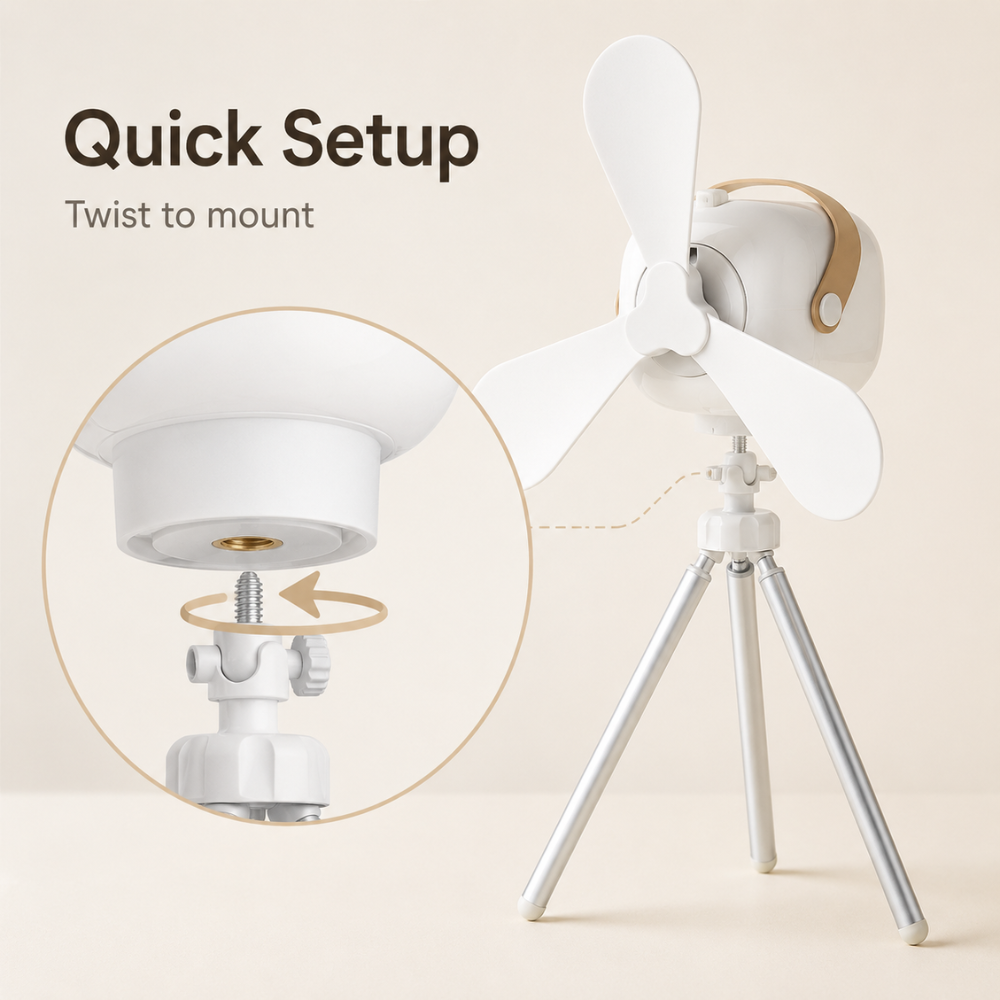 Tragbarer Camping Ventilator mit LED Licht Fernbedienung USB Akku Zelt Deckenventilator Weiß