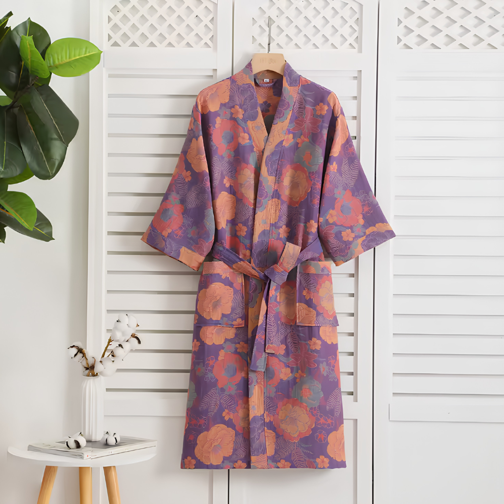 Retro Kimono Bademantel aus Baumwolle - Luftiger Morgenmantel & Loungewear für Damen & Herren