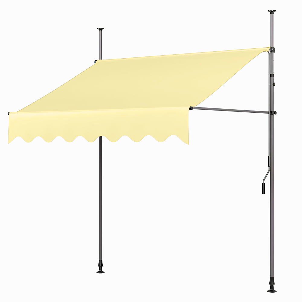 Klemmmarkise ohne Bohren | Manuell ausziehbare Balkonmarkise mit Kurbel, höhenverstellbaren Standrohren & Sonnenschutz für Terrasse, Garten und Balkon