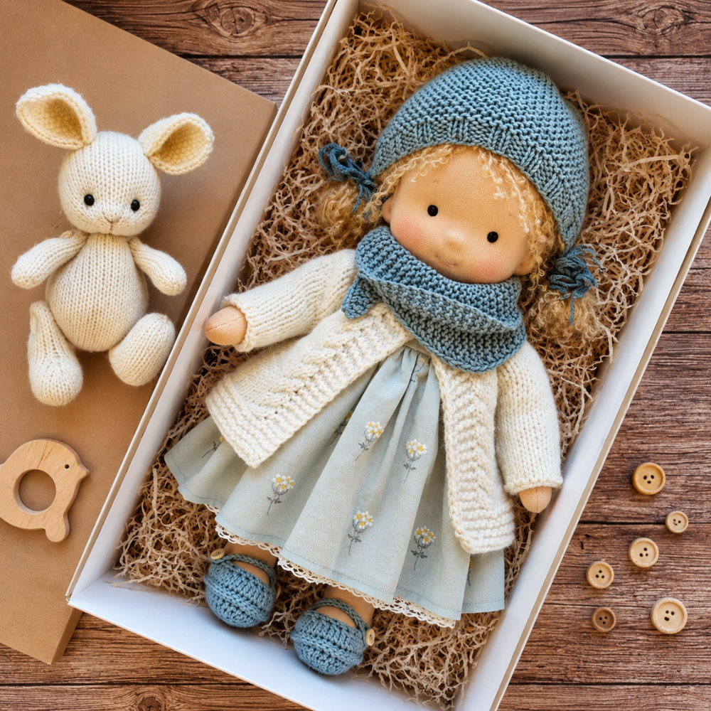 Waldorf-inspirierte Stoffpuppe 30 cm für Kinder Weiche Ragdoll Kuschelpuppe zum Spielen und Dekorieren