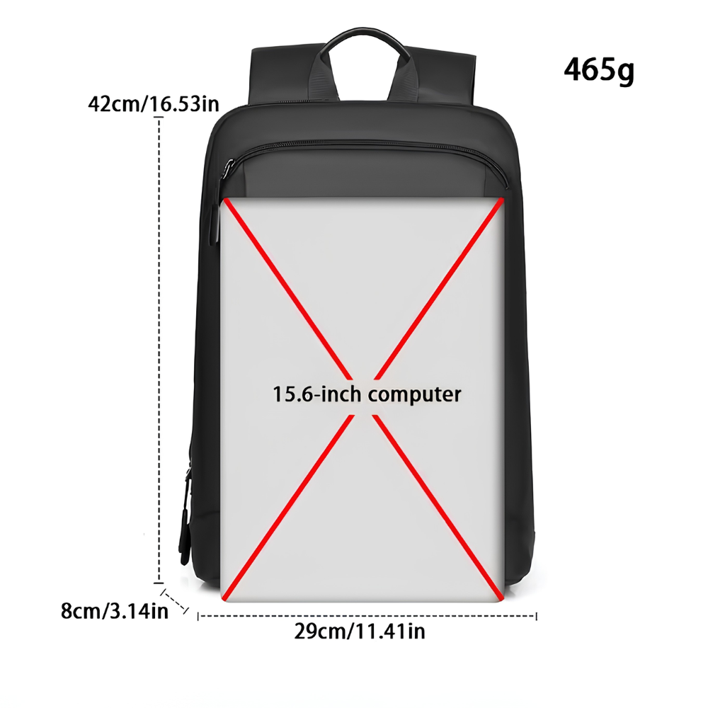 Schlanker Business-Laptoprucksack 42 × 29 × 8 cm – Wasserabweisender PVC-Rucksack mit mehreren Fächern