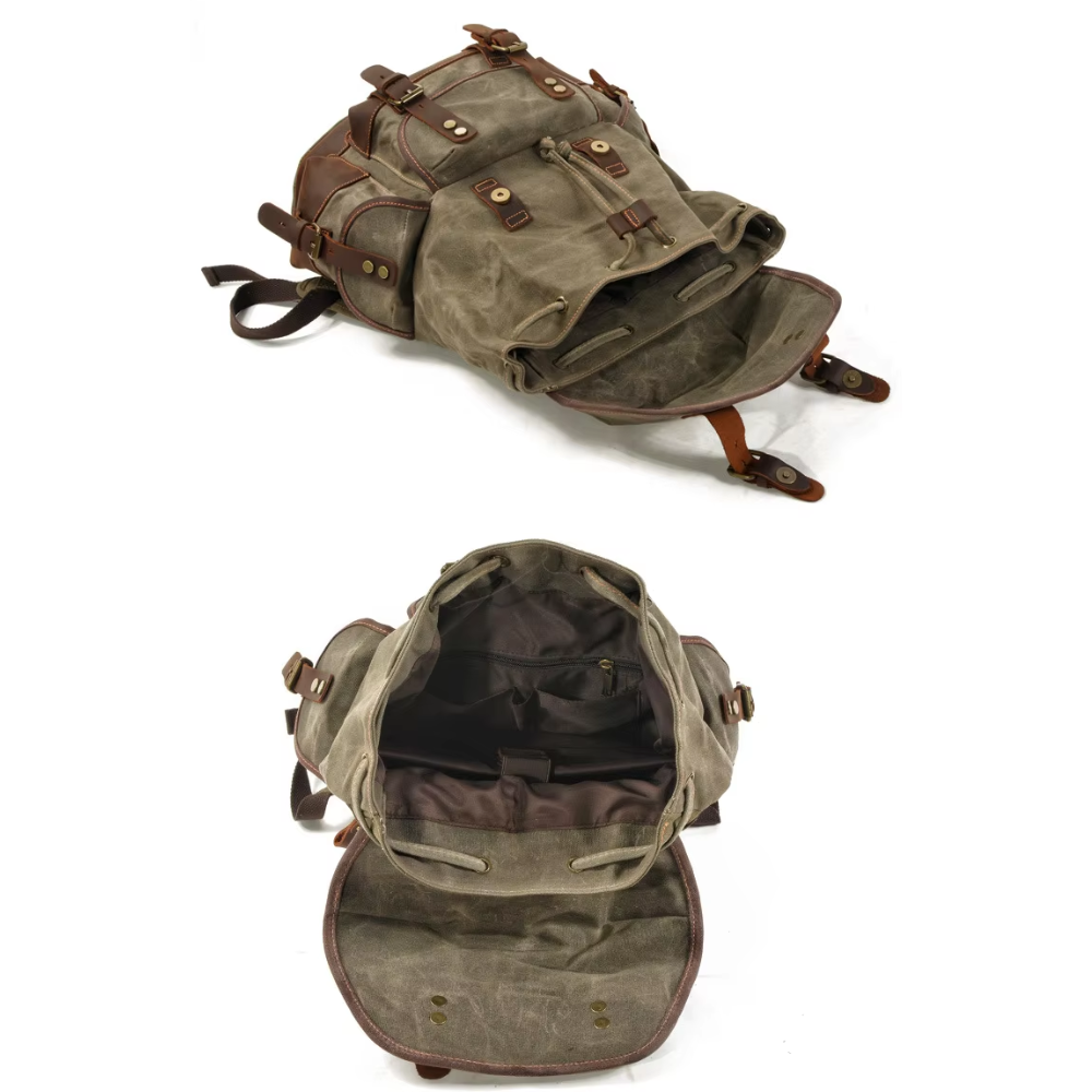 Vintage Wachstuch Canvas Rucksack für Herren - Großer Laptop Tagesrucksack & Reise-Rucksack