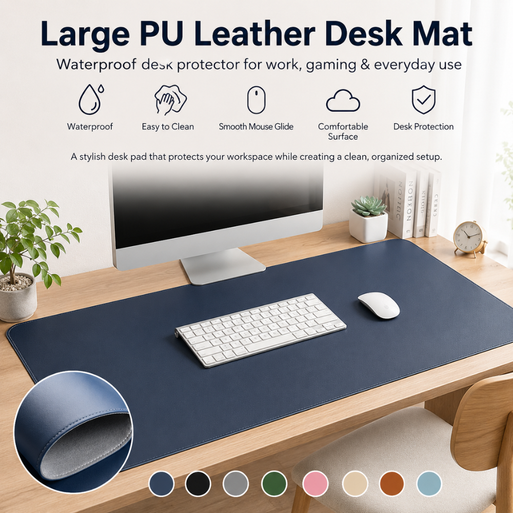 Reversible Schreibtischunterlage PU-Leder – Große Mauspad-Matte mit glatter Oberfläche für Arbeit & Gaming