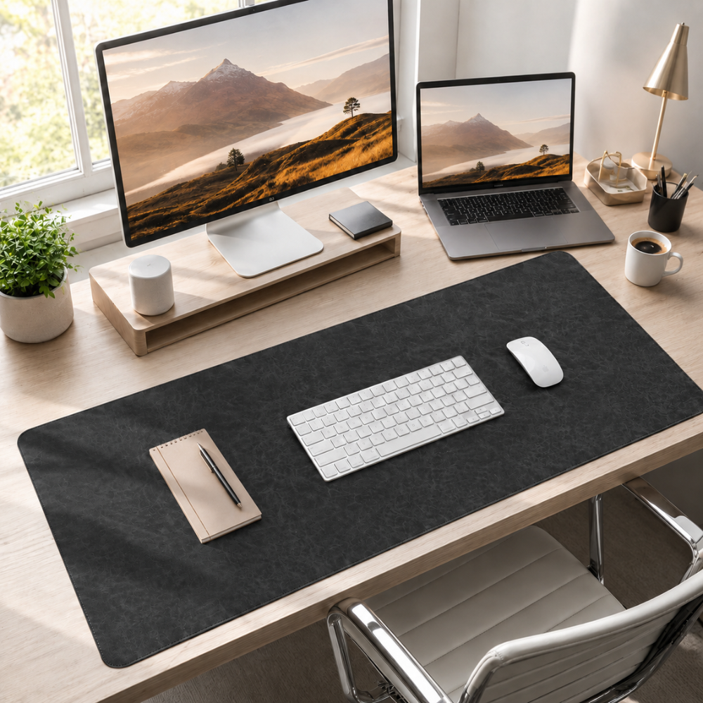 Schreibtischunterlage & XXL Mauspad in Vintage-Lederoptik – Wasserabweisende rutschfeste Schreibmatte mit weicher Rückseite für Büro, Homeoffice & Gaming