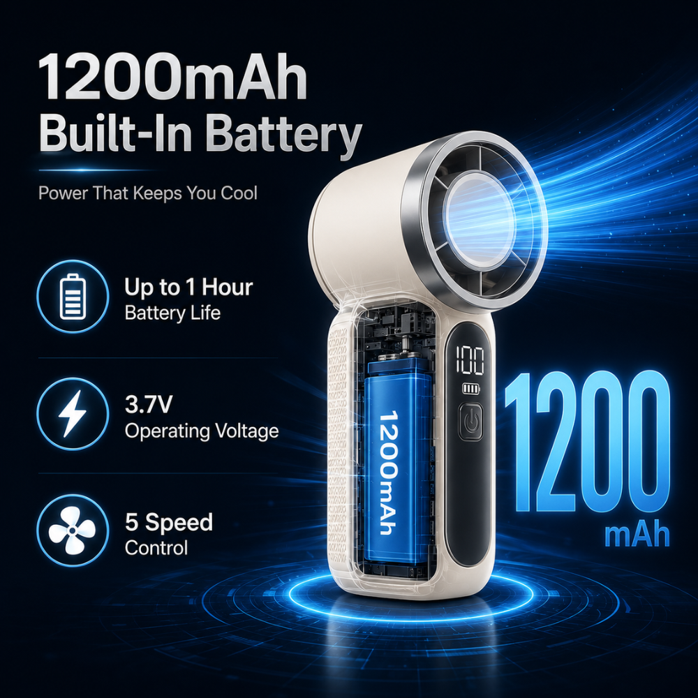 Tragbarer Mini-Turbo-Handventilator – USB-aufladbarer Hochgeschwindigkeits-Ventilator mit 100 Geschwindigkeitsstufen und Digitalanzeige