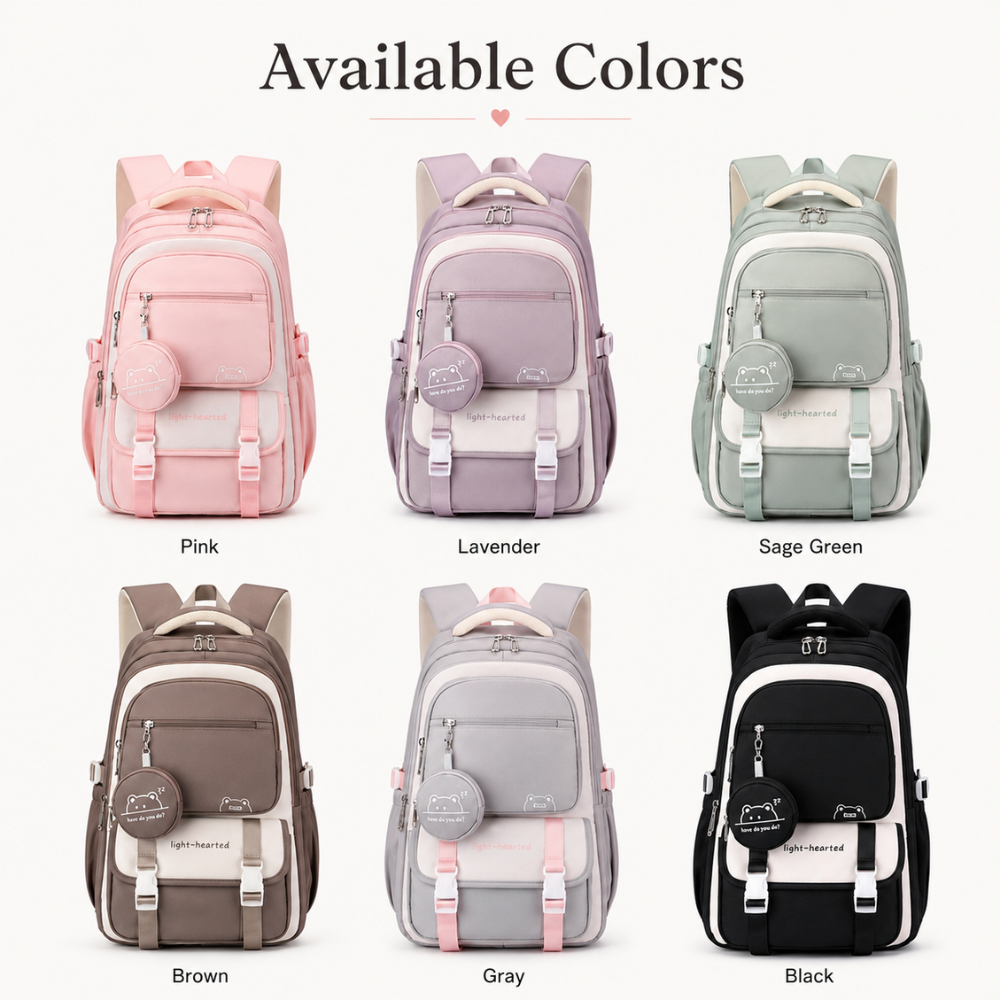 Kawaii Schulrucksack mit mehreren Fächern & Mini-Tasche – Leichter großer Rucksack für Schule, Uni & Reisen