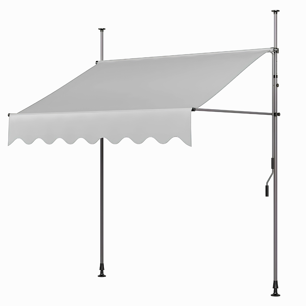 Klemmmarkise ohne Bohren | Manuell ausziehbare Balkonmarkise mit Kurbel, höhenverstellbaren Standrohren & Sonnenschutz für Terrasse, Garten und Balkon