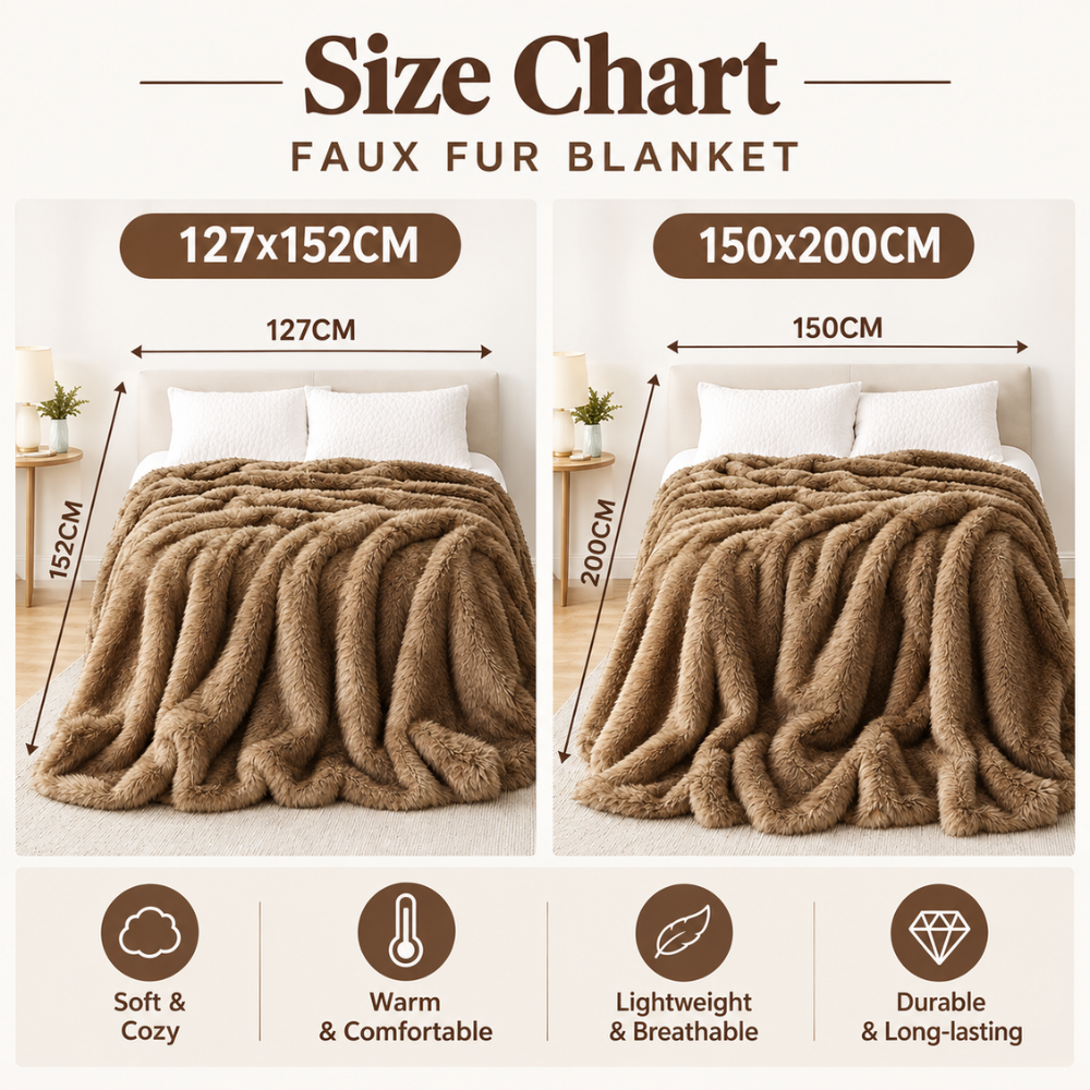 Wärmende Kunstfell Decke in Creme-Grau - Flauschige Plüschdecke für kalte Tage