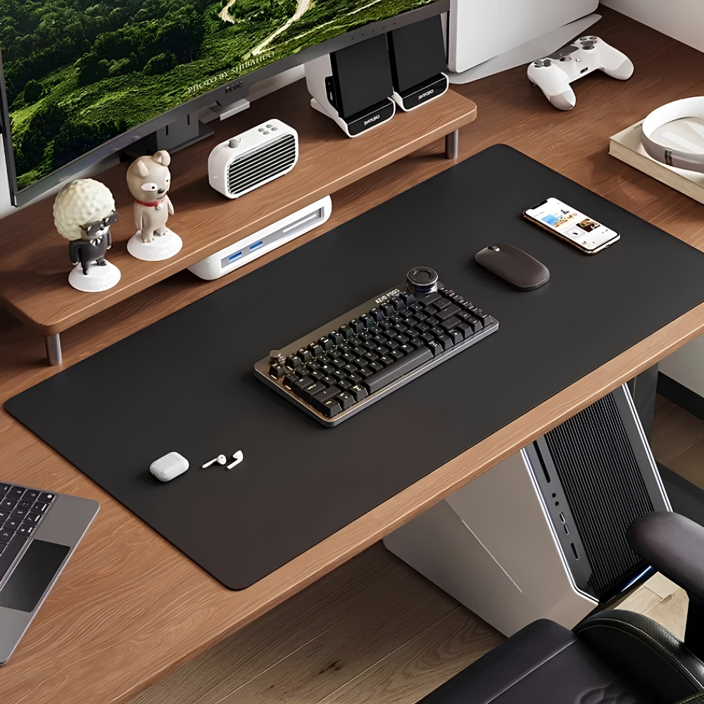 Doppelseitige Schreibtischunterlage in PU-Lederoptik – Wasserabweisende Mauspad-Matte für Büro, Homeoffice & Gaming