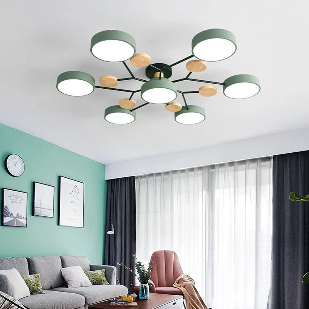 Moderne Mehrpunkt LED Deckenleuchte - Große Holz & Metall Leuchte für Esszimmer