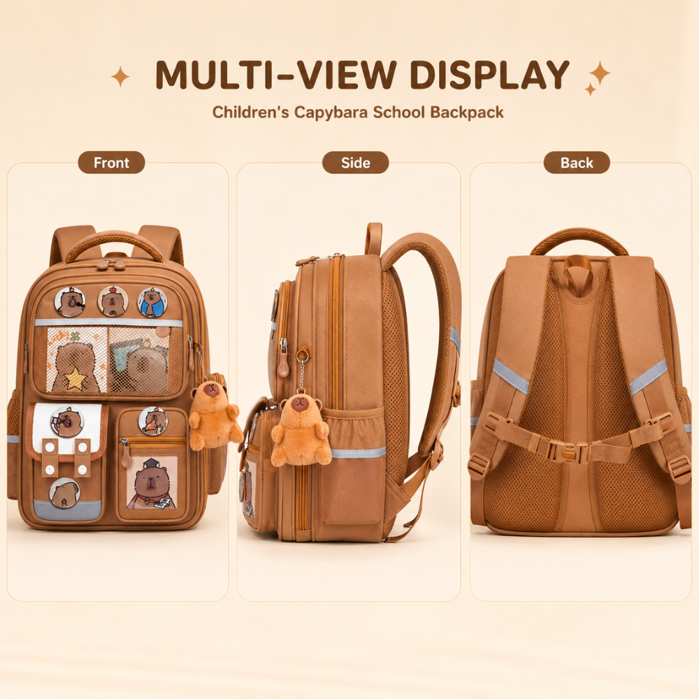 Kinder-Schulrucksack mit Capybara-Motiv – Wasserabweisender Rucksack mit großem Fassungsvermögen & gepolsterten Trägern für Schule & Freizeit