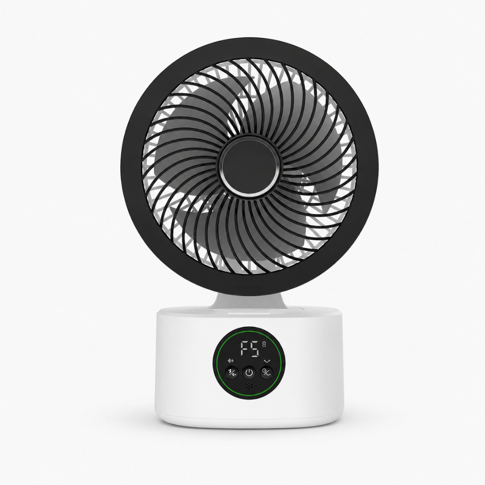 Tragbarer USB Wandventilator mit Akku Fernbedienung Sprachsteuerung 3 Geschwindigkeiten Nachtlicht ABS