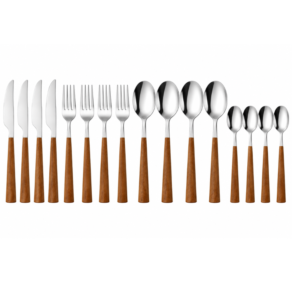 Elegantes Besteck-Set mit Holzimitat Griff - Stilvolles Essbesteck für Küche & Festlich gedeckten Tisch