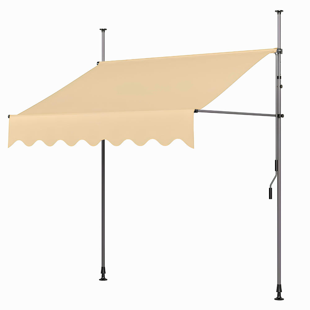 Klemmmarkise ohne Bohren | Manuell ausziehbare Balkonmarkise mit Kurbel, höhenverstellbaren Standrohren & Sonnenschutz für Terrasse, Garten und Balkon