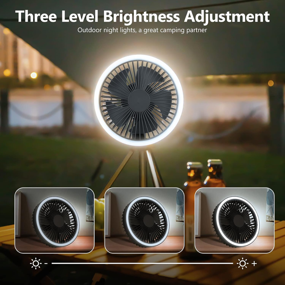 Camping Ventilator mit LED Licht USB Akku Powerbank Hängend oder mit Stativ für Zelt Outdoor