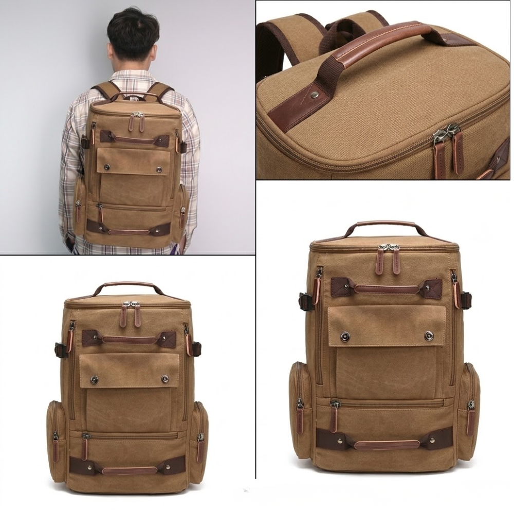 Garnet Großer Canvas Rucksack Vintage - Wasserabweisender Reiserucksack mit Laptopfach für Herren 36-55L, Laptopfach