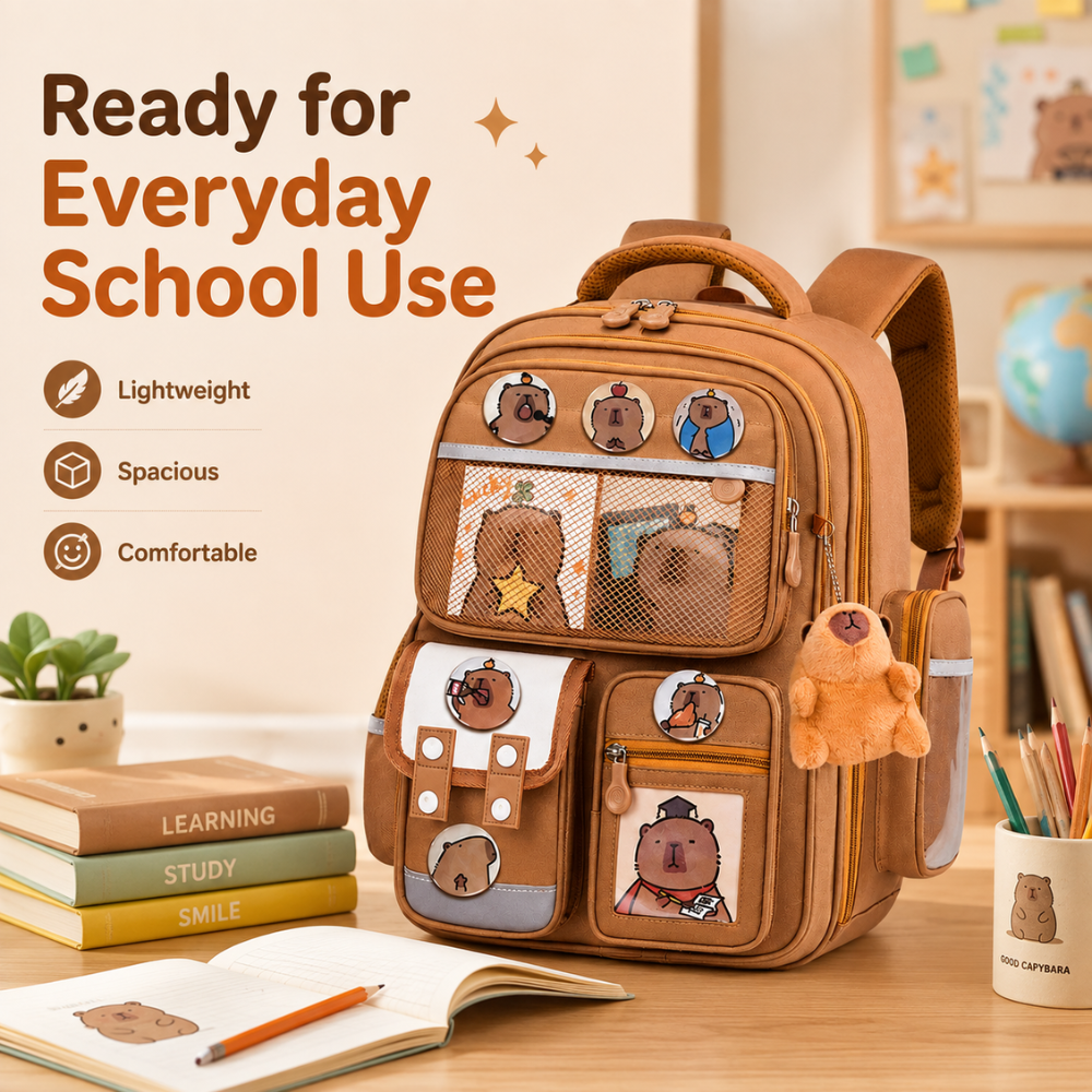 Kinder-Schulrucksack mit Capybara-Motiv – Wasserabweisender Rucksack mit großem Fassungsvermögen & gepolsterten Trägern für Schule & Freizeit