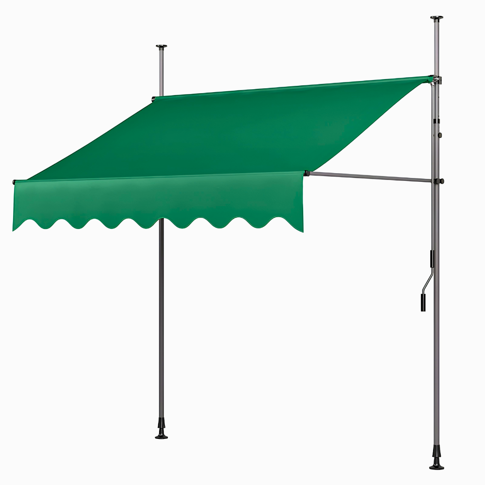 Klemmmarkise ohne Bohren | Manuell ausziehbare Balkonmarkise mit Kurbel, höhenverstellbaren Standrohren & Sonnenschutz für Terrasse, Garten und Balkon