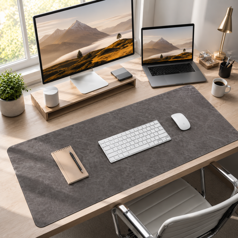 Schreibtischunterlage & XXL Mauspad in Vintage-Lederoptik – Wasserabweisende rutschfeste Schreibmatte mit weicher Rückseite für Büro, Homeoffice & Gaming