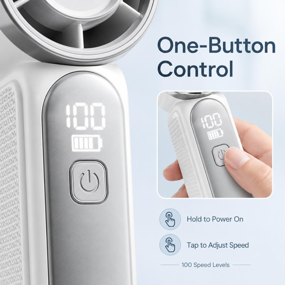 Tragbarer Mini-Turbo-Handventilator – USB-aufladbarer Hochgeschwindigkeits-Ventilator mit 100 Geschwindigkeitsstufen und Digitalanzeige