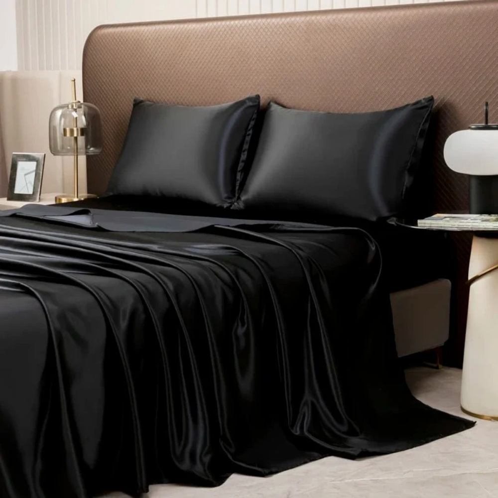 Leichtes Satin Bettwäsche-Set - Seidenweiche Laken mit Kissenbezügen für Schlafzimmer