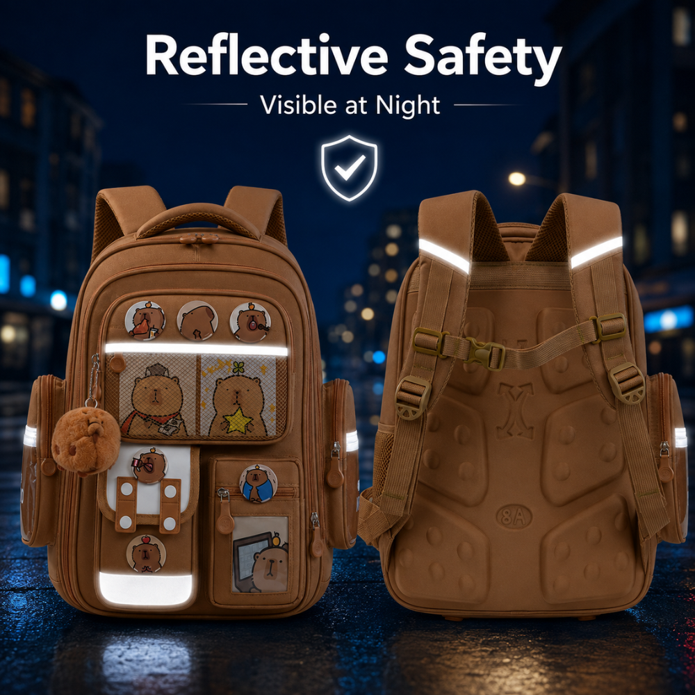 Kinder-Schulrucksack mit Capybara-Motiv – Wasserabweisender Rucksack mit großem Fassungsvermögen & gepolsterten Trägern für Schule & Freizeit