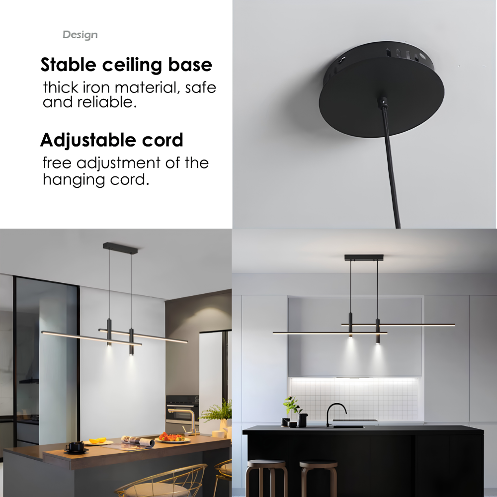 Lineare Pendelleuchte in Schwarz – Höhenverstellbare Metalllampe mit dimmbarem warmem Licht