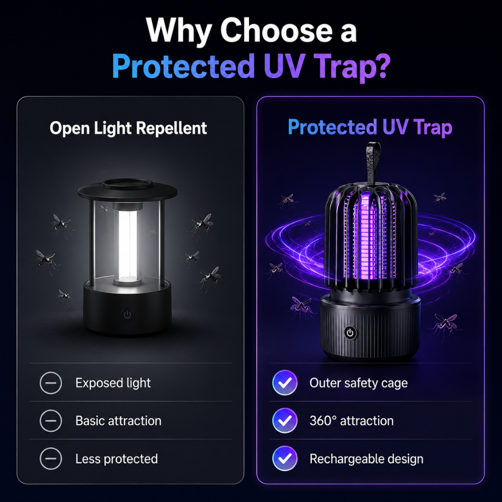 Wiederaufladbare Mückenlampe 2-in-1 – Elektrische UV Insektenfalle mit 1200mAh Akku für Zuhause, Terrasse & Camping