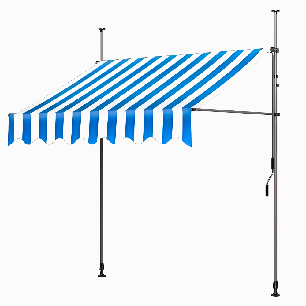 Klemmmarkise ohne Bohren | Manuell ausziehbare Balkonmarkise mit Kurbel, höhenverstellbaren Standrohren & Sonnenschutz für Terrasse, Garten und Balkon