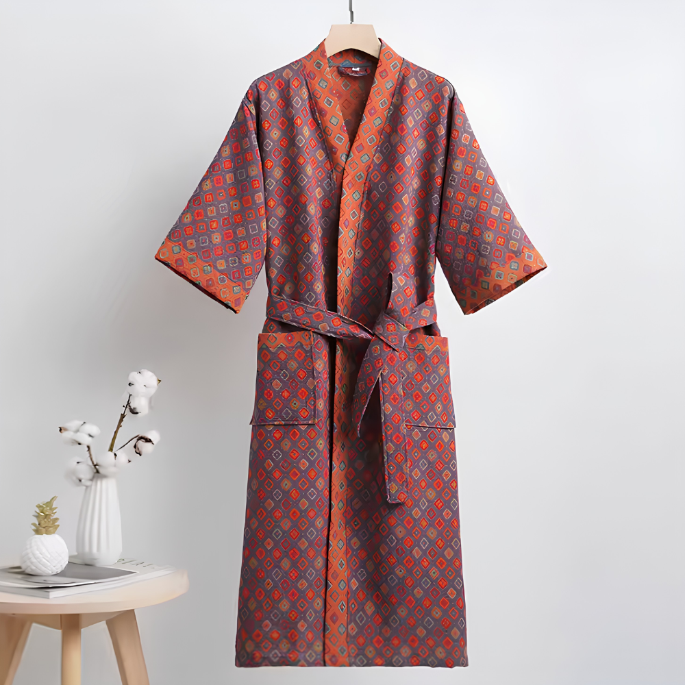 Retro Kimono Bademantel aus Baumwolle - Luftiger Morgenmantel & Loungewear für Damen & Herren