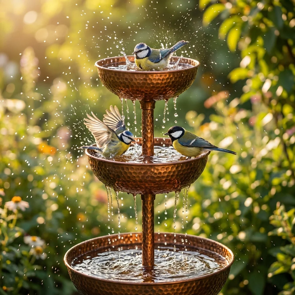 Vogeltränke Garten | 3-stufiges Vogelbad aus Eisen mit dekorativen Wasserschalen für Terrasse, Balkon und Außenbereich