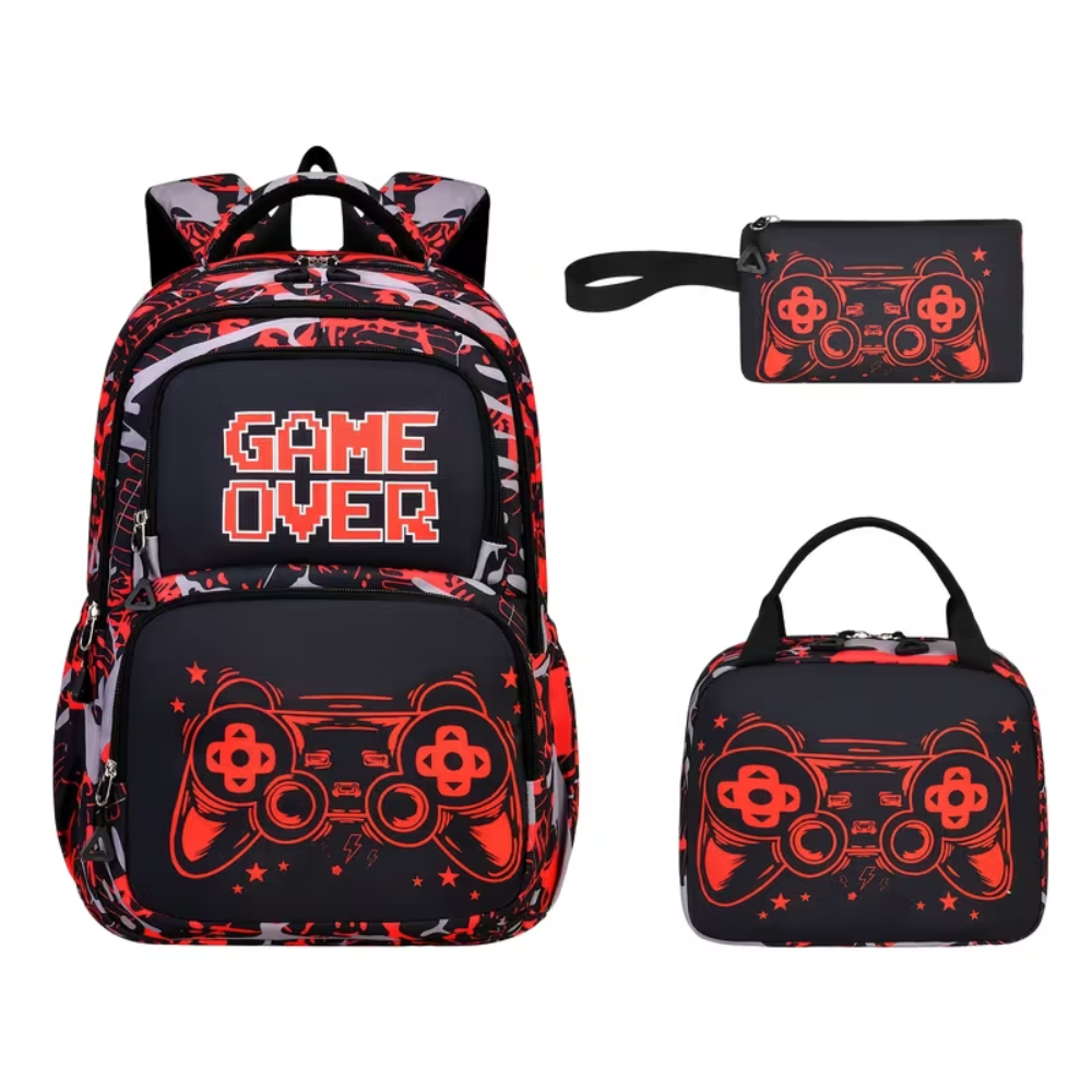 Schulrucksack-Set mit Gaming-Controller-Motiv 46 × 30 × 19 cm – 3-teiliges Polyester-Rucksackset mit Tasche & Federmäppchen