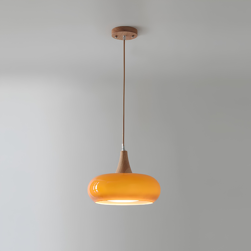 Skandinavische Holz & Glas Hängeleuchte - Moderne Pendellampe mit Holzakzent