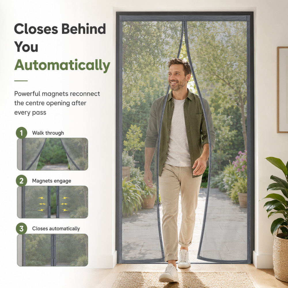 Magnetic Mosquito Net Door ScreeMagnetischer Tür-Fliegengittervorhang | Selbstschließendes Moskitonetz für Türen mit feinmaschigem Insektenschutzn Customized Size Grey Invisible Mesh Summer Insect Proof Automatic Closing Curtain