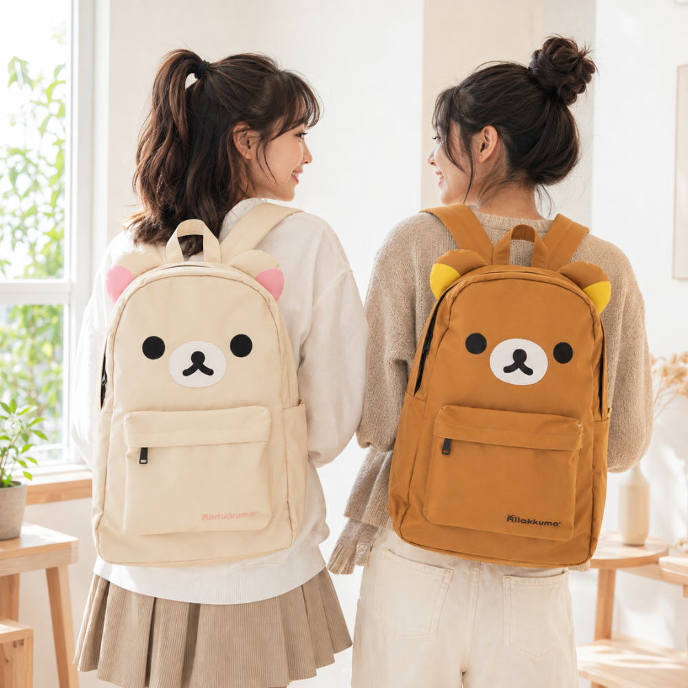 Kawaii Bären-Rucksack 43 × 30 cm – Wasserabweisender Schulrucksack mit Ohren & Frontfach für Schule, Uni & Reisen