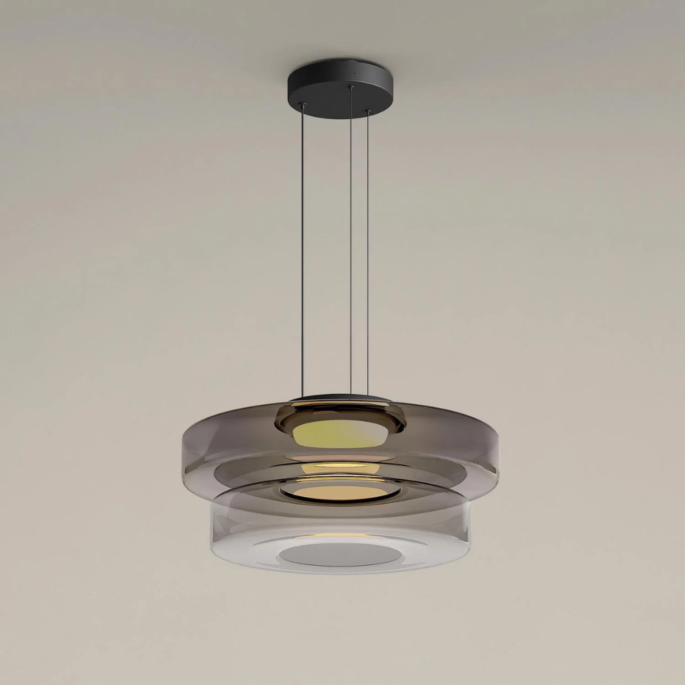 Skandinavische Hängeleuchte Rauchglas - Minimalistische LED Pendellampe Höhenverstellbar