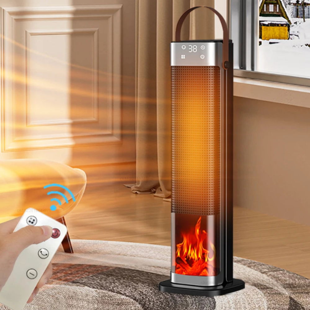 Turmheizlüfter 2000 W mit Fernbedienung 65 cm – Heizstrahler mit LED-Display und Flammeneffekt