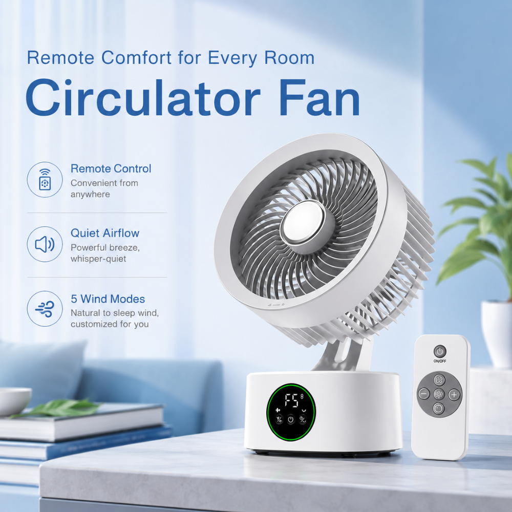 Tragbarer USB Wandventilator mit Akku Fernbedienung Sprachsteuerung 3 Geschwindigkeiten Nachtlicht ABS