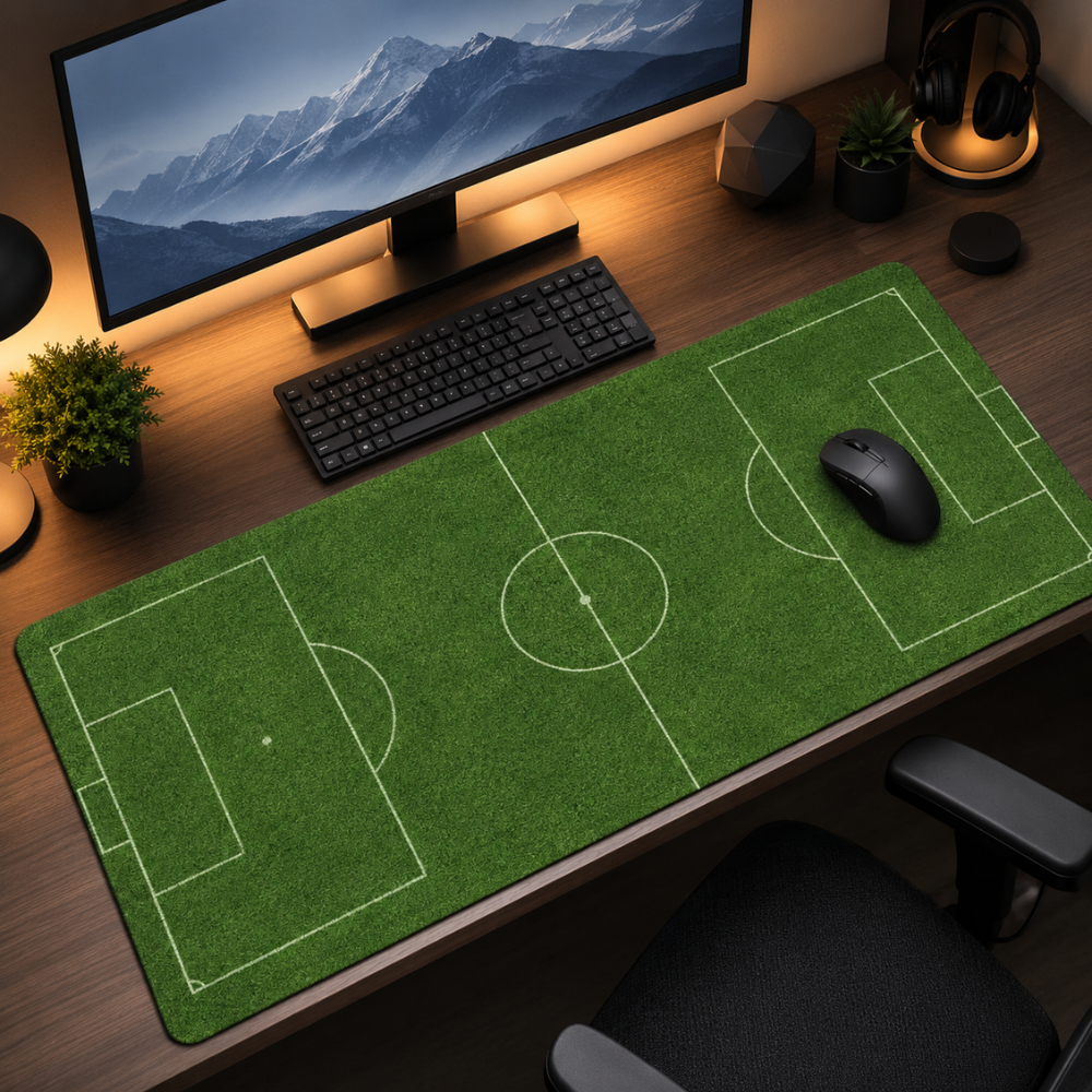 Schreibtischunterlage & Gaming-Mauspad Fußballfeld-Design – Große rutschfeste Stoffmatte für Büro, Homeoffice, Schule & Gaming